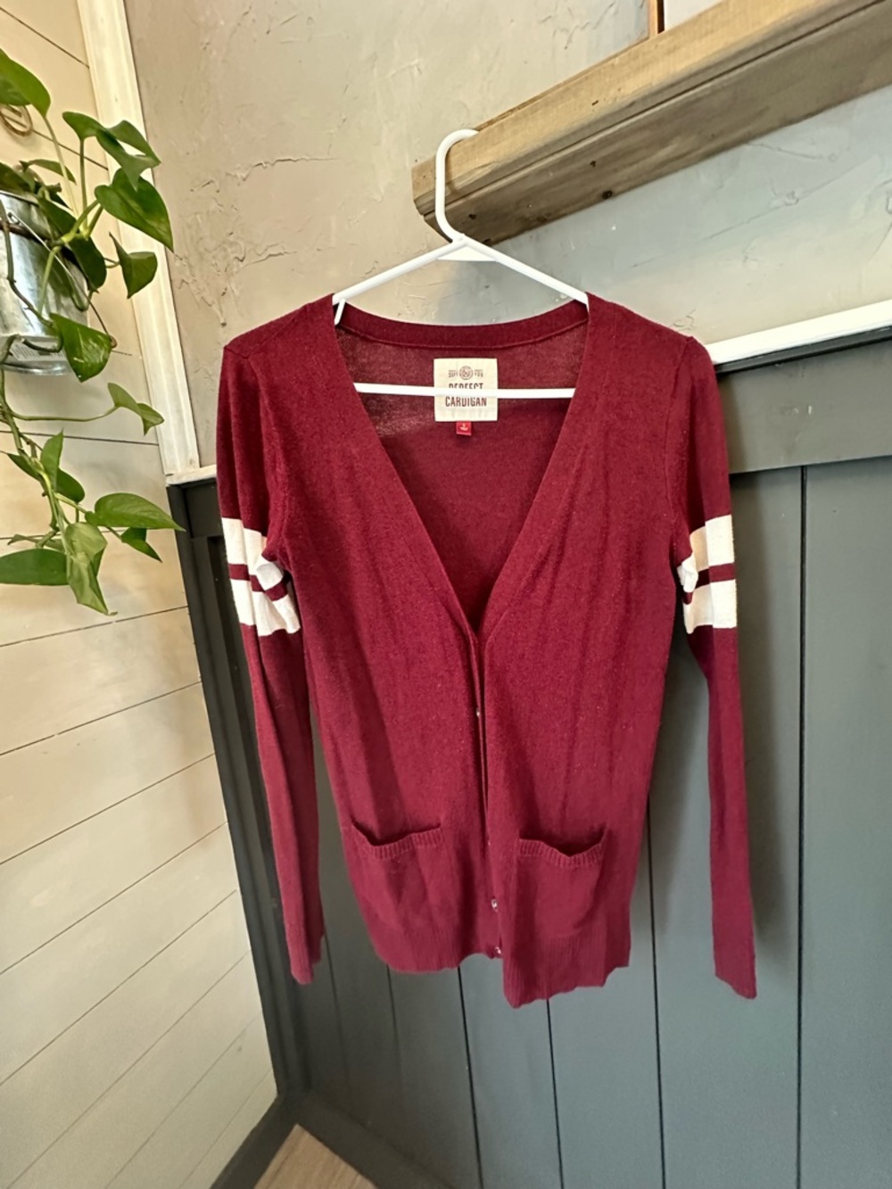 Perfect Cardigan Academia Burgundy Button-Front Stripe Knit Cardigan sz S
